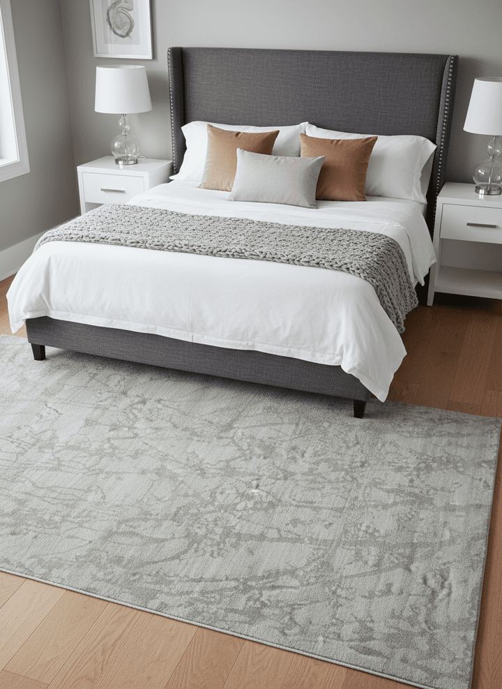 Modern Abstract Gray and Silver Hand knotted 6x9 Viscose Area Rug - The Rug Decor