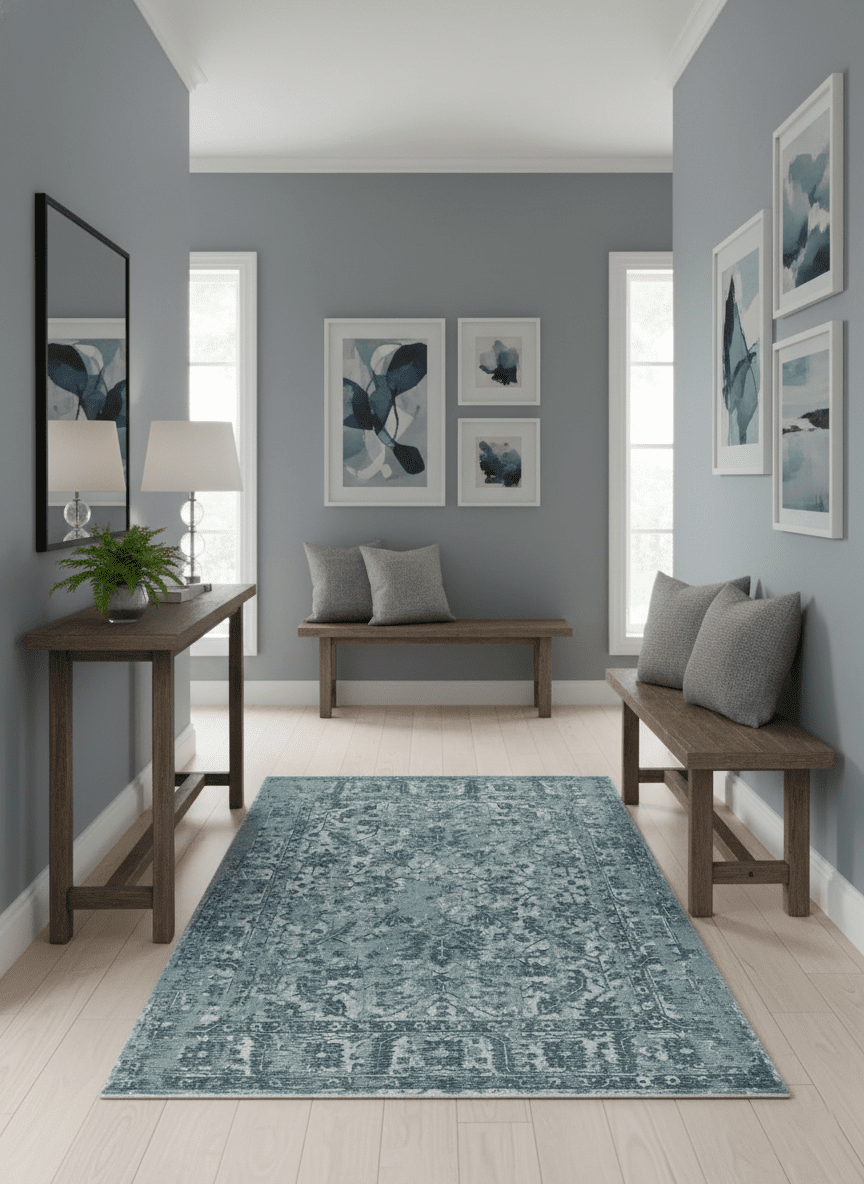 Modern Abstract Gray, Blue, Charcoal and Ivory 5x8 Hand loom wool and Viscose Area Rug - The Rug Decor