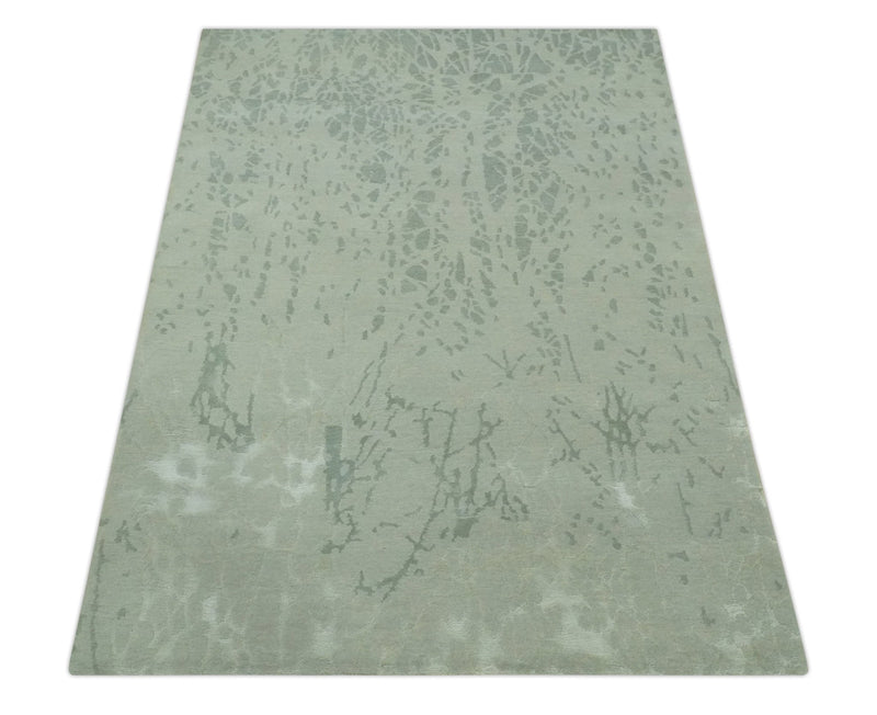 Modern Abstract Gray, Green and Silver Hand loom 4.6x6.6 wool and Art Silk Area Rug - The Rug Decor