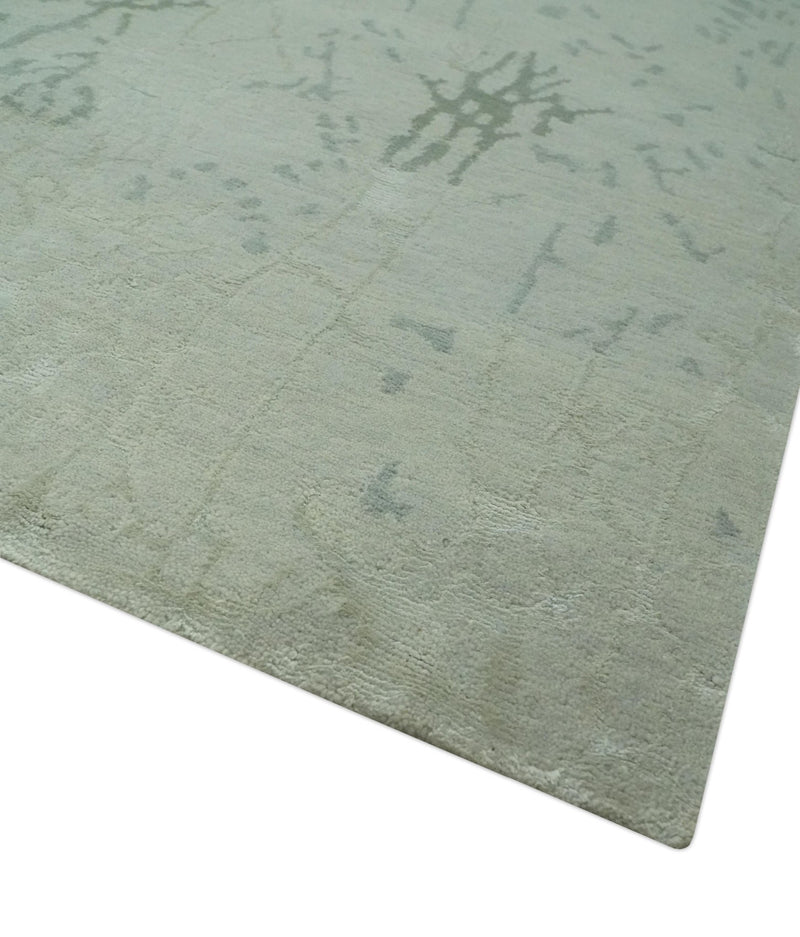 Modern Abstract Gray, Green and Silver Hand loom 4.6x6.6 wool and Art Silk Area Rug - The Rug Decor
