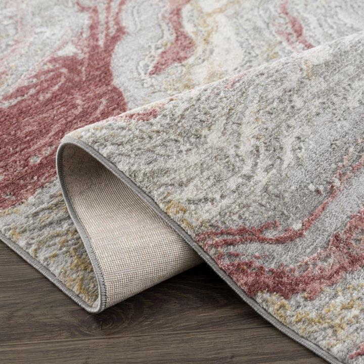Modern Abstract Gray, Ivory and Maroon Multi Size Area Rug - The Rug Decor