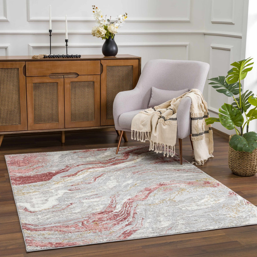 Modern Abstract Gray, Ivory and Maroon Multi Size Area Rug - The Rug Decor