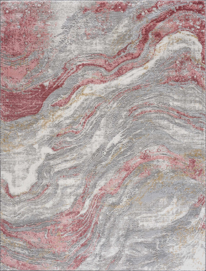 Modern Abstract Gray, Ivory and Maroon Multi Size Area Rug - The Rug Decor