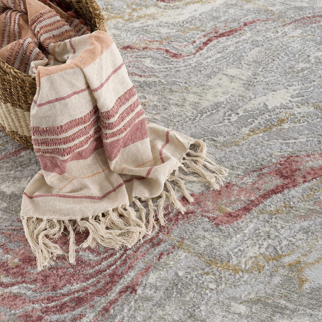 Modern Abstract Gray, Ivory and Maroon Multi Size Area Rug - The Rug Decor