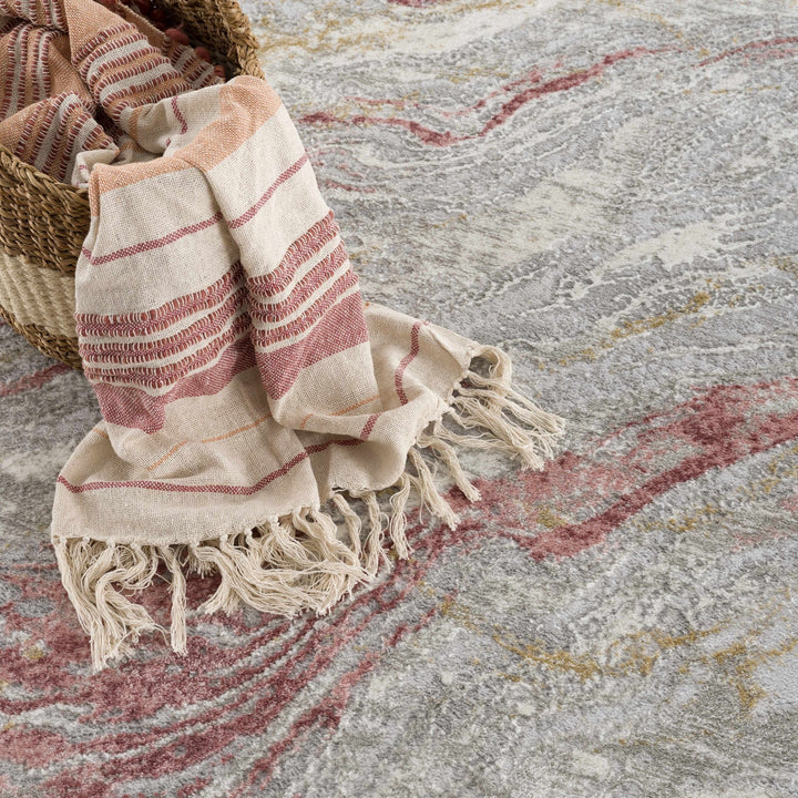 Modern Abstract Gray, Ivory and Maroon Multi Size Area Rug - The Rug Decor