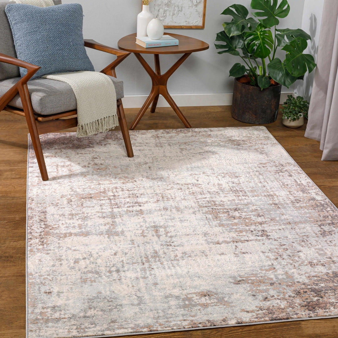 Modern Abstract Gray, Ivory and Peach Multi size Area Rug - The Rug Decor