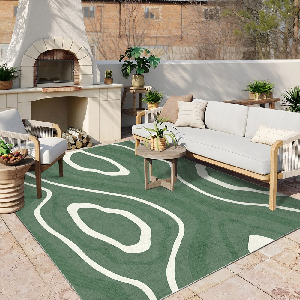 Modern Abstract Green Machine Washable Cotton Area Rug - The Rug Decor