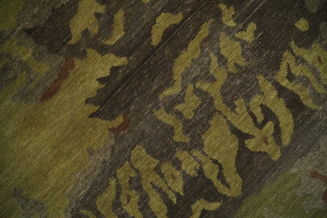 Modern Abstract Green, Olive, Charcoal and Brown Hand knotted 6x9 wool Area Rug - The Rug Decor