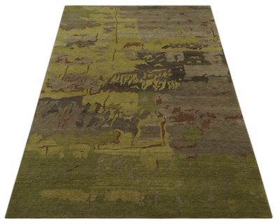 Modern Abstract Green, Olive, Charcoal and Brown Hand knotted 6x9 wool Area Rug - The Rug Decor