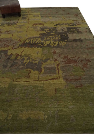 Modern Abstract Green, Olive, Charcoal and Brown Hand knotted 6x9 wool Area Rug - The Rug Decor