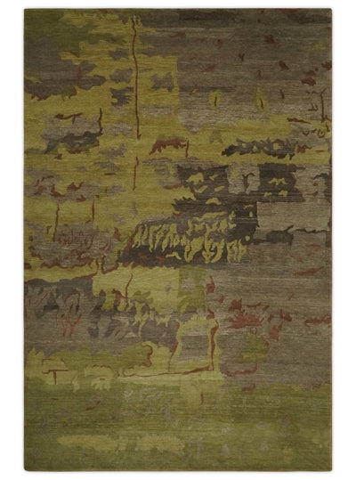 Modern Abstract Green, Olive, Charcoal and Brown Hand knotted 6x9 wool Area Rug - The Rug Decor