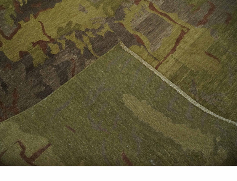 Modern Abstract Green, Olive, Charcoal and Brown Hand knotted 6x9 wool Area Rug - The Rug Decor