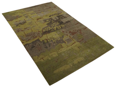 Modern Abstract Green, Olive, Charcoal and Brown Hand knotted 6x9 wool Area Rug - The Rug Decor