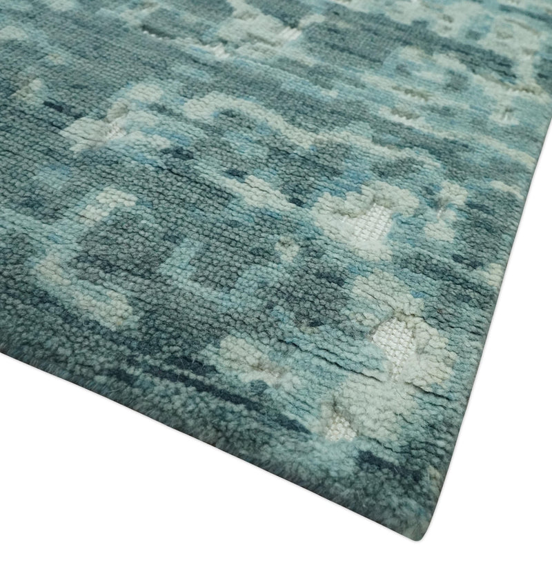 Modern Abstract Hand carved Texture Teal, Ivory and Blue Hand Knotted 5x8 wool Rug - The Rug Decor