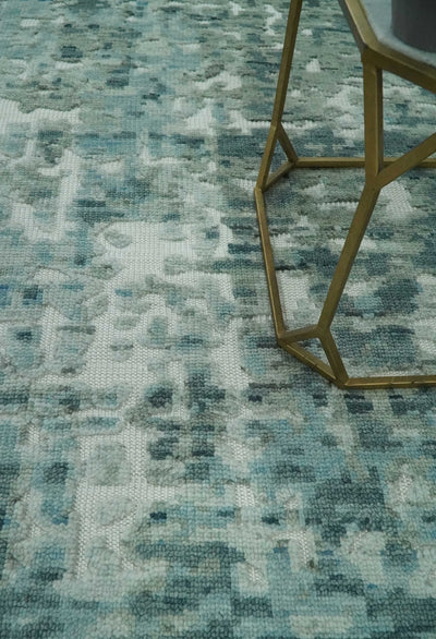 Modern Abstract Hand carved Texture Teal, Ivory and Blue Hand Knotted 5x8 wool Rug - The Rug Decor