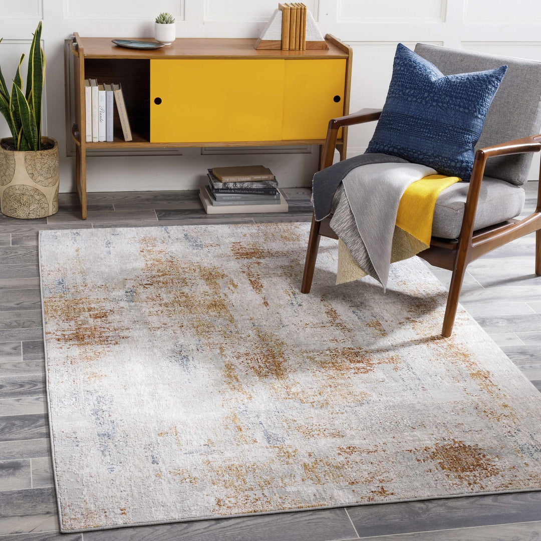 Modern Abstract Ivory And Beige Machine Woven Area Rug - The Rug Decor
