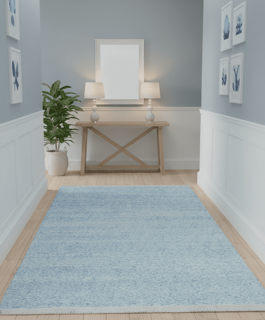 Modern Abstract Ivory and Blue 5.6x8 Hand Knotted Bamboo Silk Area Rug - The Rug Decor