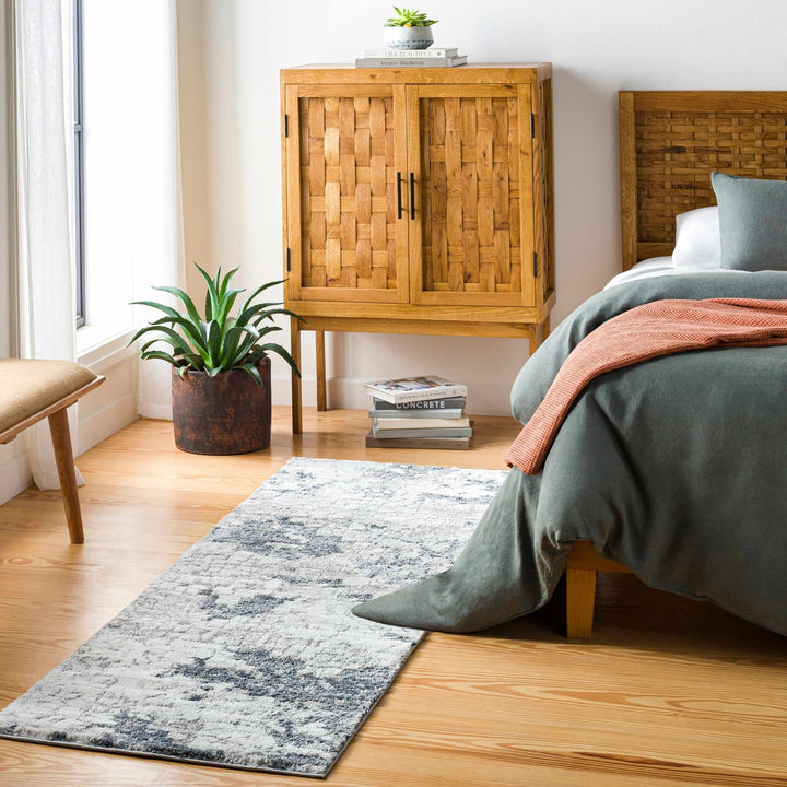 Modern Abstract Ivory and Charcoal Brick Design Multi Size Area Rug - The Rug Decor