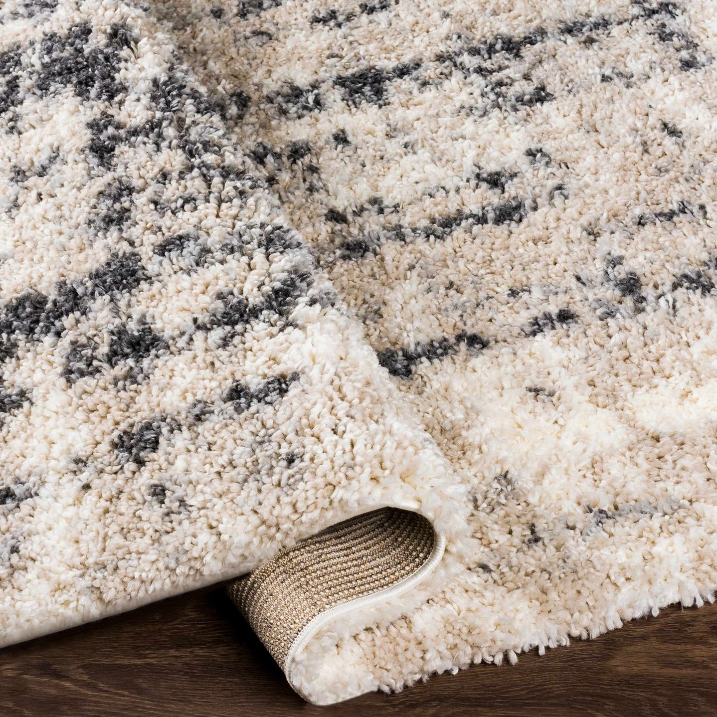 Modern Abstract Ivory and Charcoal Plush Pile Area Rug - The Rug Decor