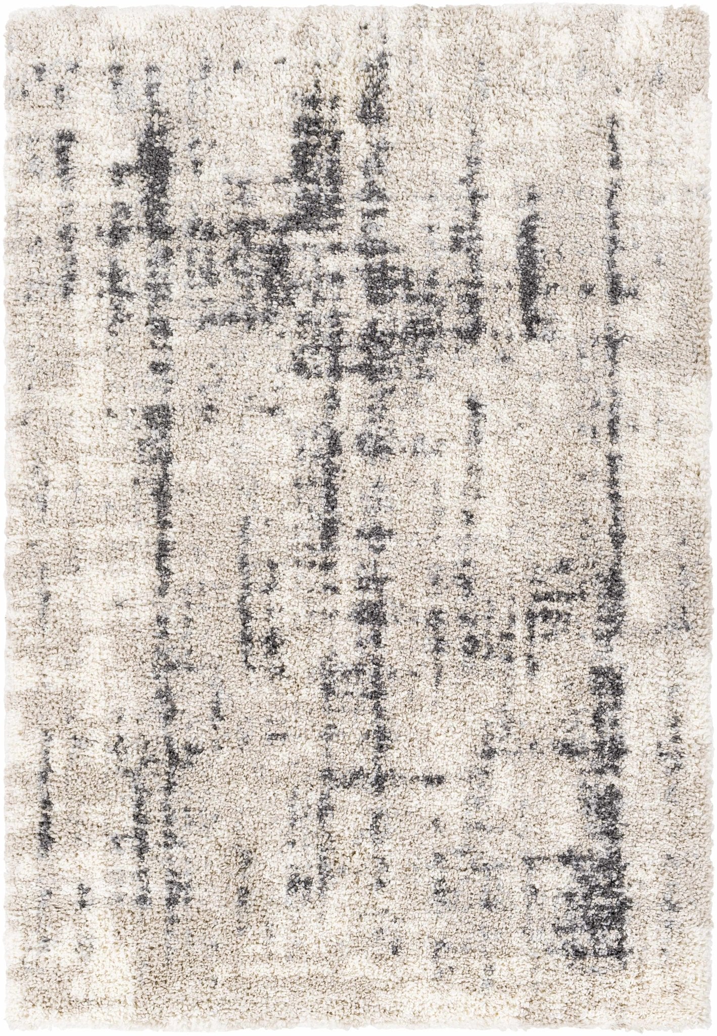 Modern Abstract Ivory and Charcoal Plush Pile Area Rug - The Rug Decor