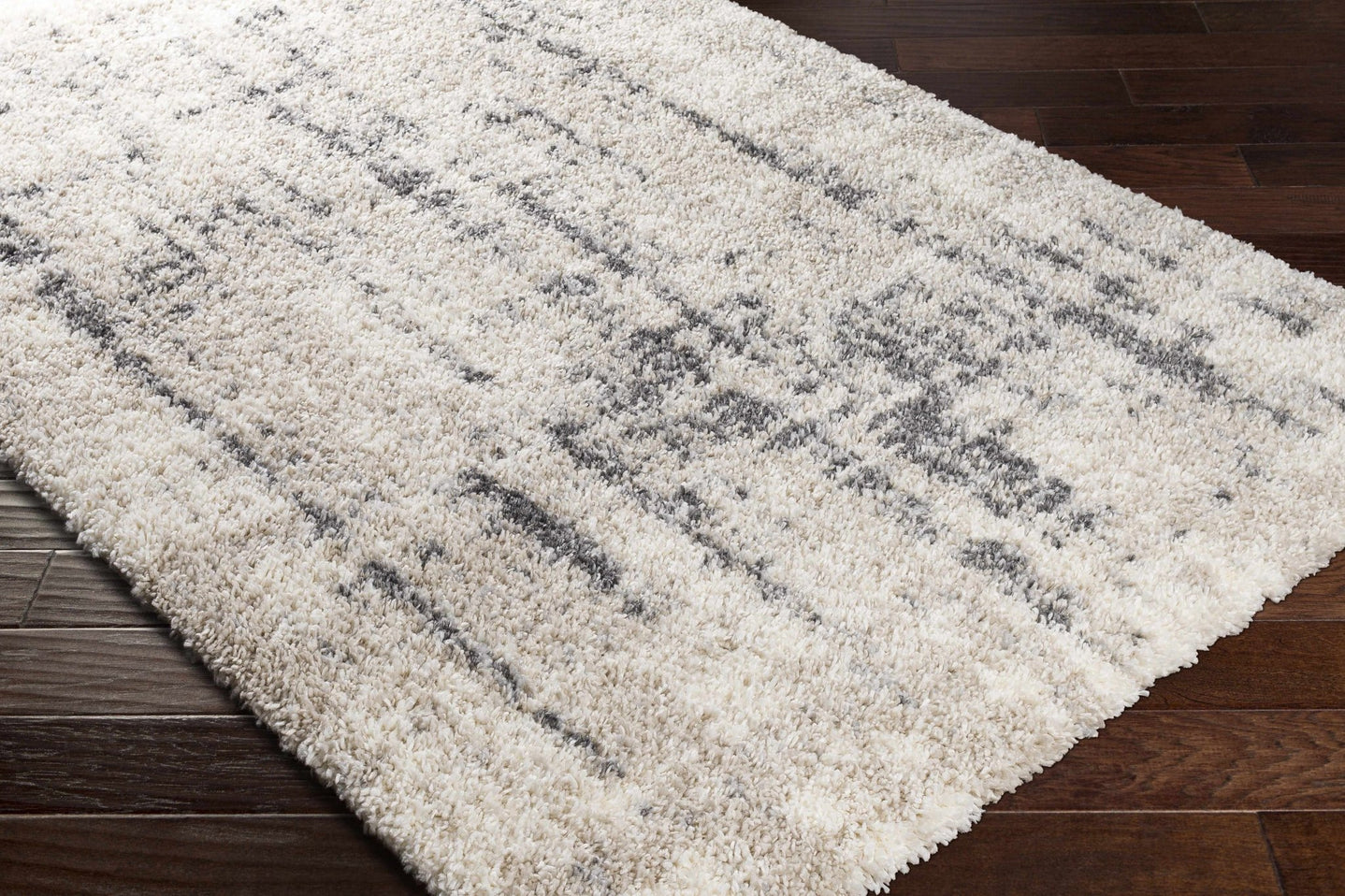 Modern Abstract Ivory and Charcoal Plush Pile Area Rug - The Rug Decor