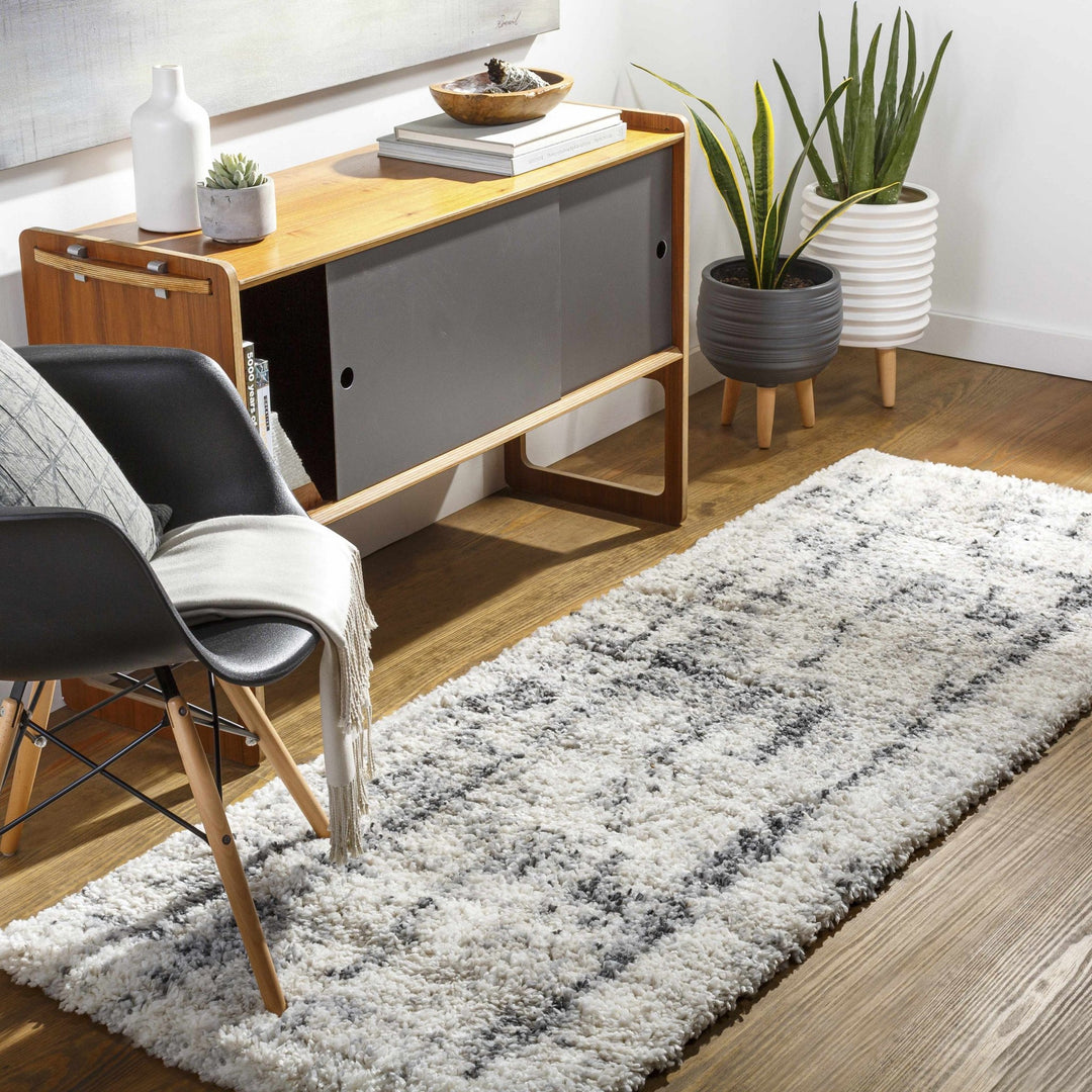 Modern Abstract Ivory and Charcoal Plush Pile Area Rug - The Rug Decor