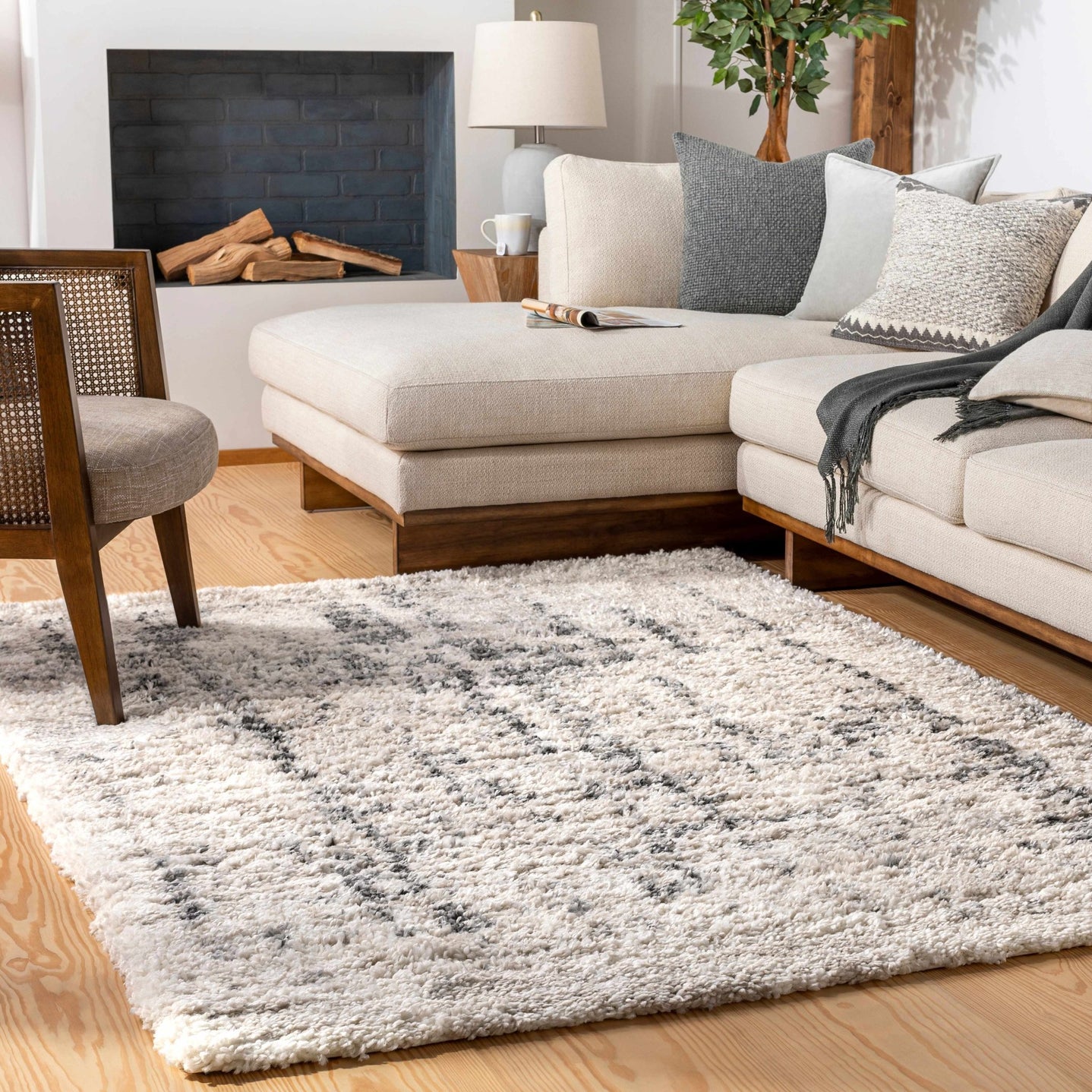 Modern Abstract Ivory and Charcoal Plush Pile Area Rug - The Rug Decor