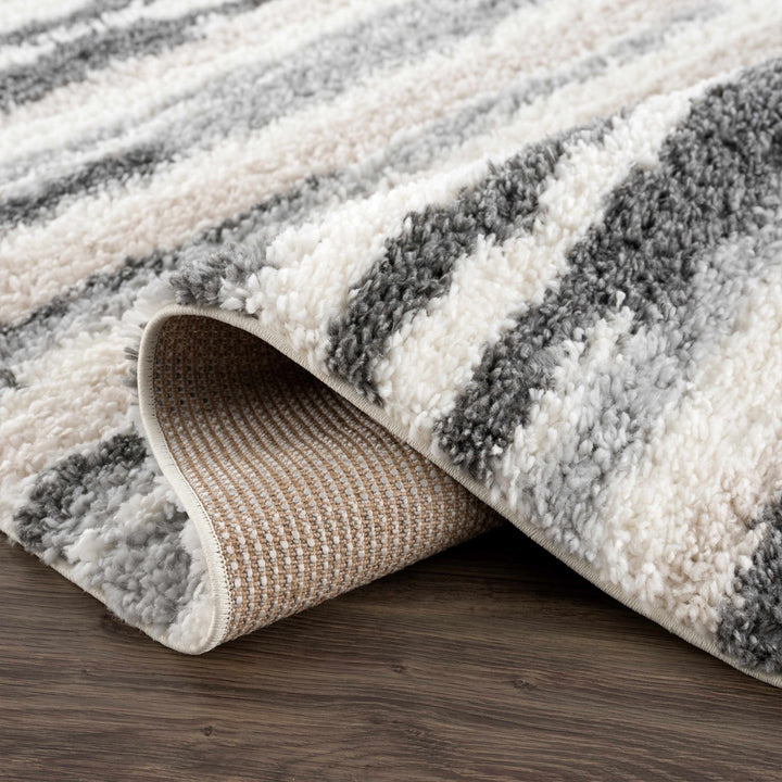 Modern Abstract Ivory, Beige, Gray and Black Plush pile Area Rug - The Rug Decor
