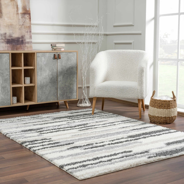 Modern Abstract Ivory, Beige, Gray and Black Plush pile Area Rug - The Rug Decor