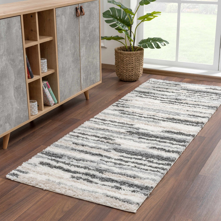 Modern Abstract Ivory, Beige, Gray and Black Plush pile Area Rug - The Rug Decor
