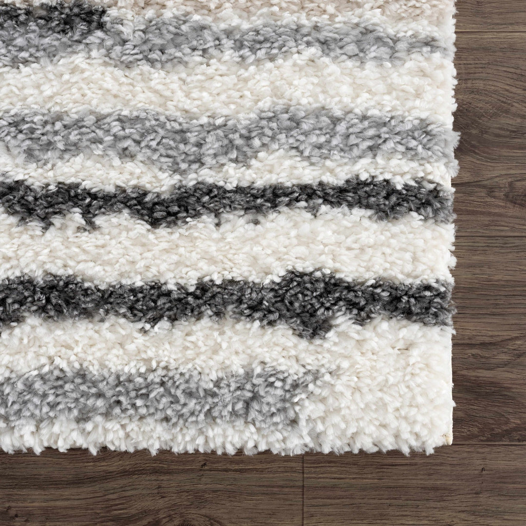 Modern Abstract Ivory, Beige, Gray and Black Plush pile Area Rug - The Rug Decor
