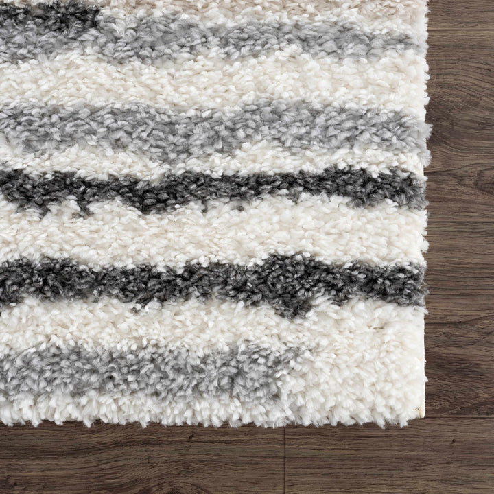 Modern Abstract Ivory, Beige, Gray and Black Plush pile Area Rug - The Rug Decor
