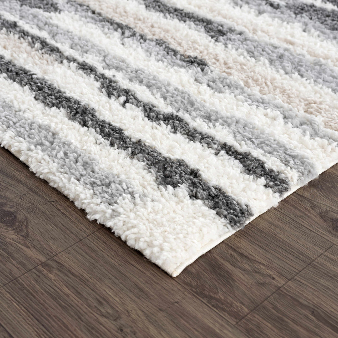Modern Abstract Ivory, Beige, Gray and Black Plush pile Area Rug - The Rug Decor
