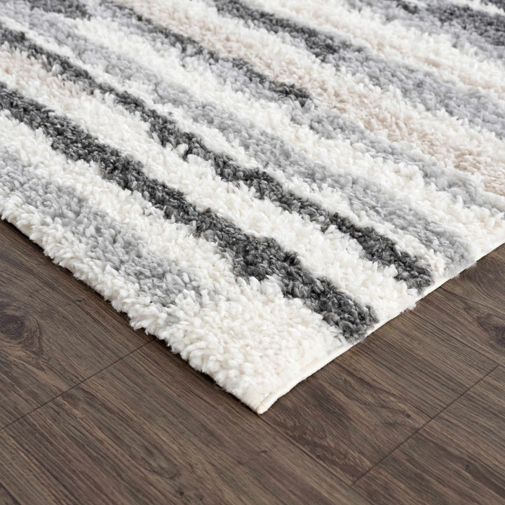 Modern Abstract Ivory, Beige, Gray and Black Plush pile Area Rug - The Rug Decor