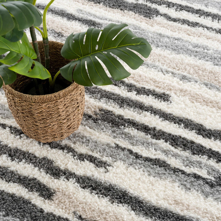 Modern Abstract Ivory, Beige, Gray and Black Plush pile Area Rug - The Rug Decor