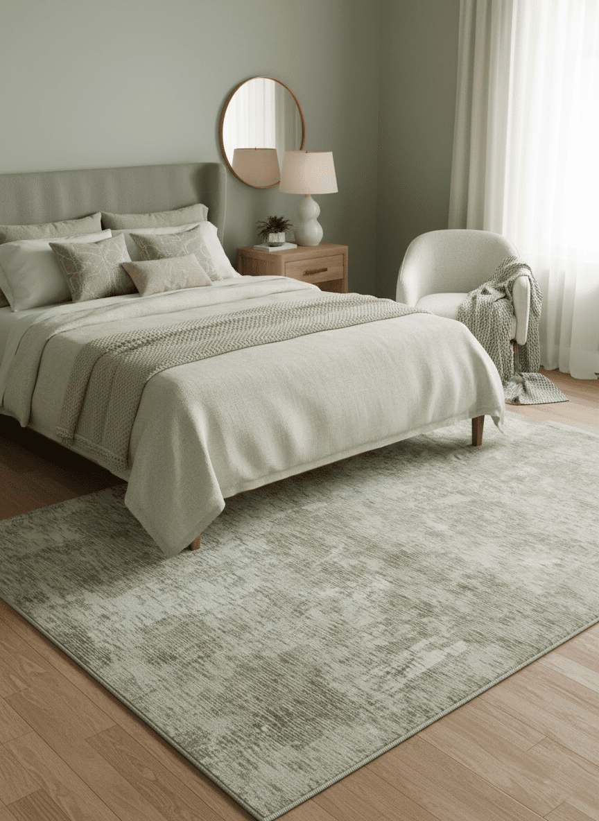 Modern Abstract Ivory, Green and Charcoal 5x8 Hand loom Wool and Viscose Area Rug - The Rug Decor