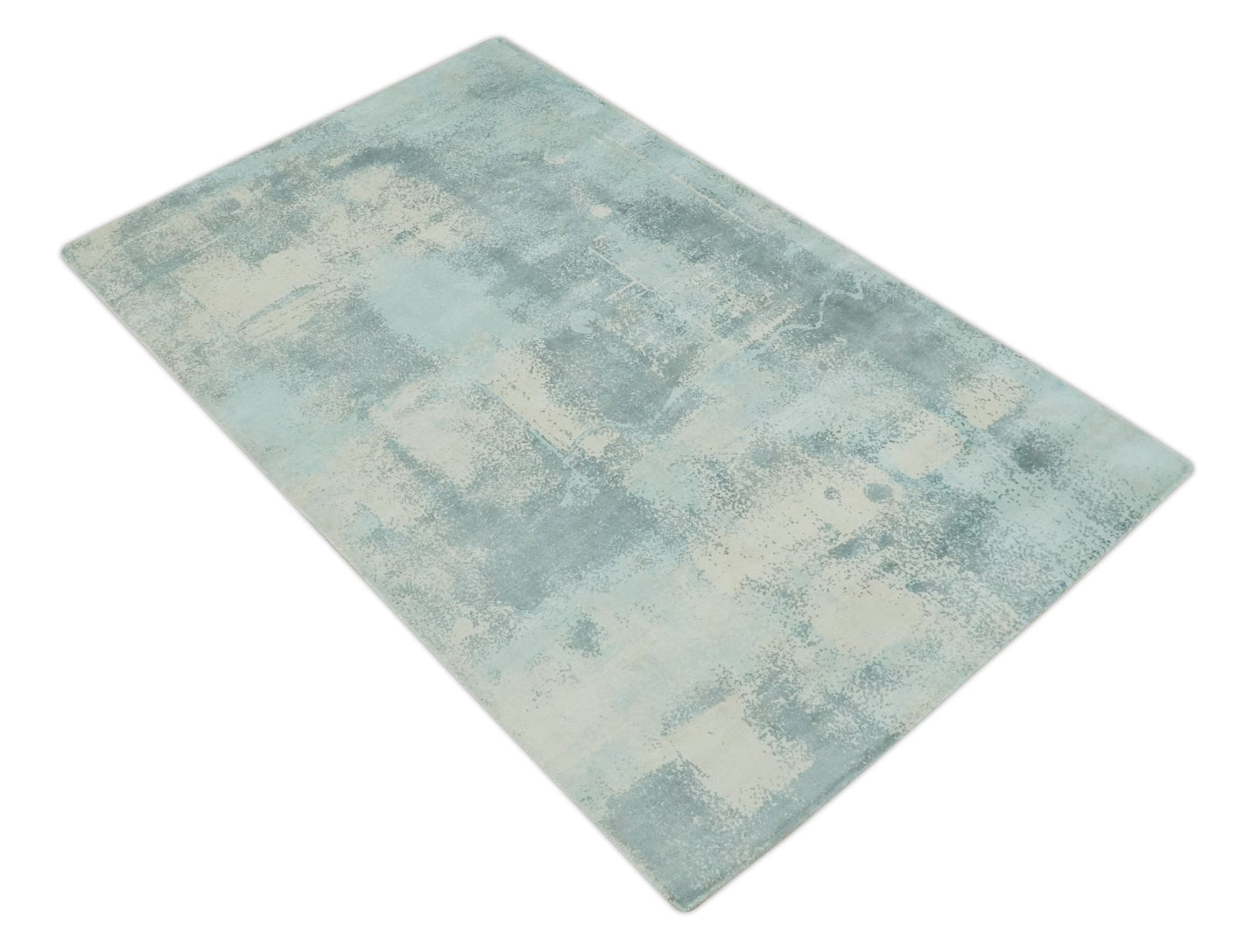Modern Abstract Light Blue, Beige and Gray Hand loom 5x8 wool and Viscose Area Rug - The Rug Decor