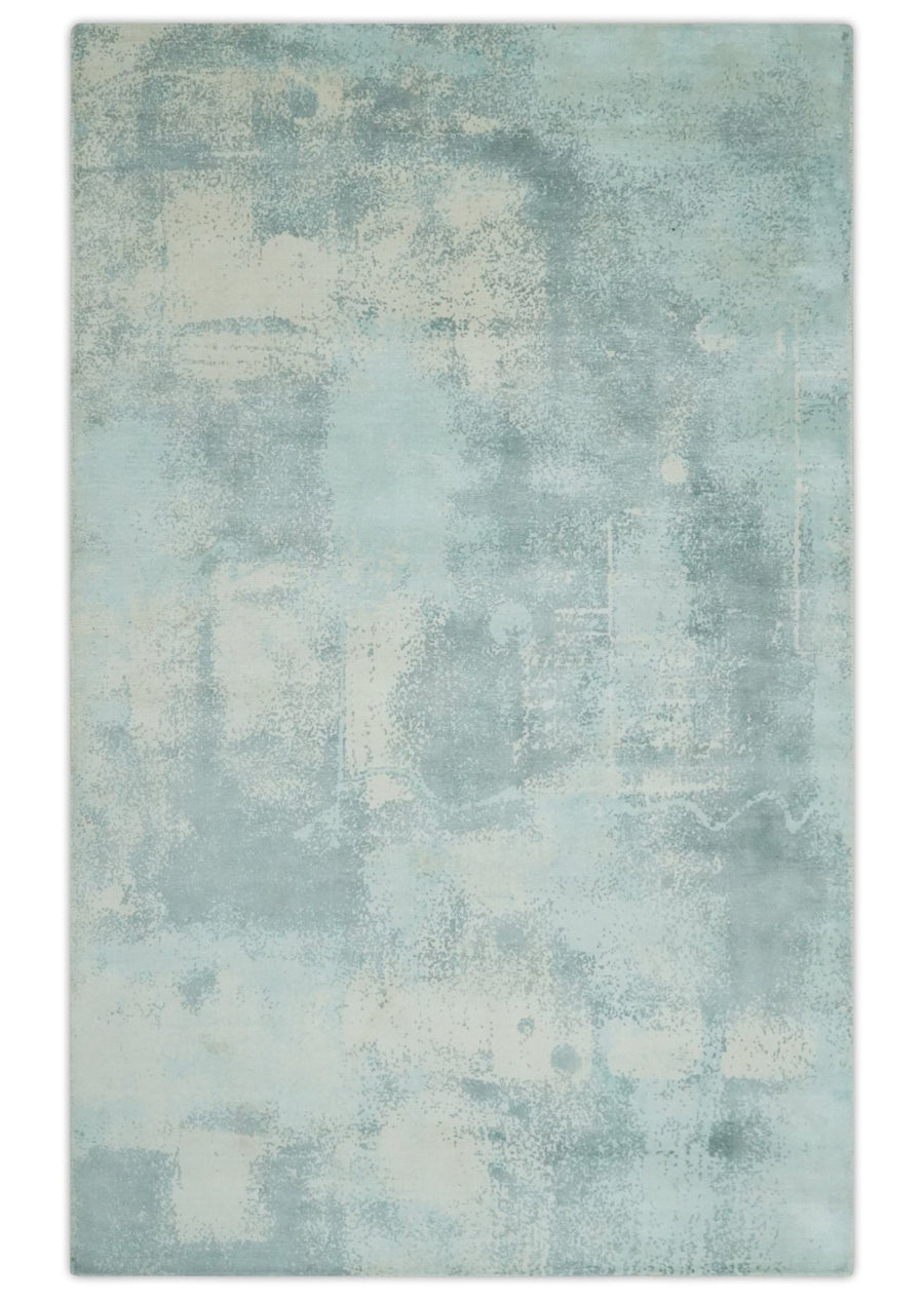 Modern Abstract Light Blue, Beige and Gray Hand loom 5x8 wool and Viscose Area Rug - The Rug Decor