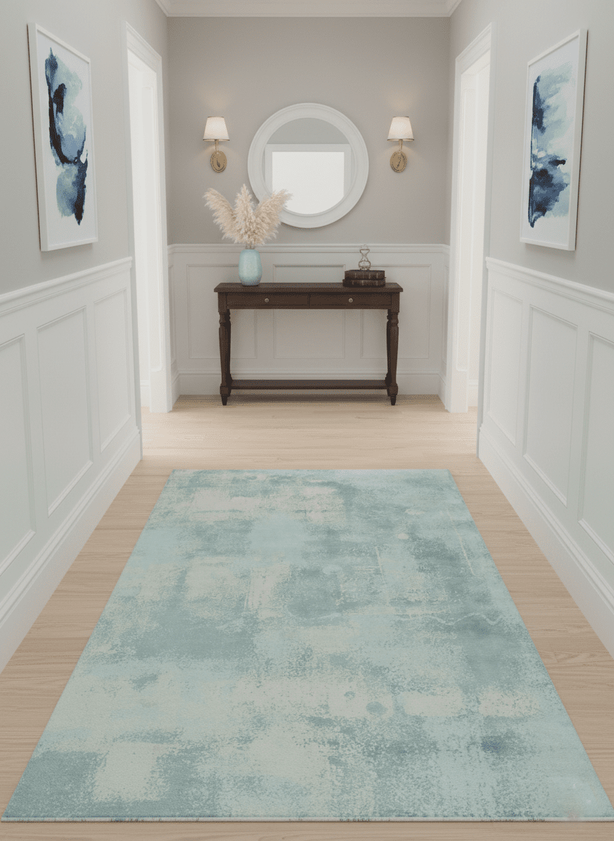 Modern Abstract Light Blue, Beige and Gray Hand loom 5x8 wool and Viscose Area Rug - The Rug Decor