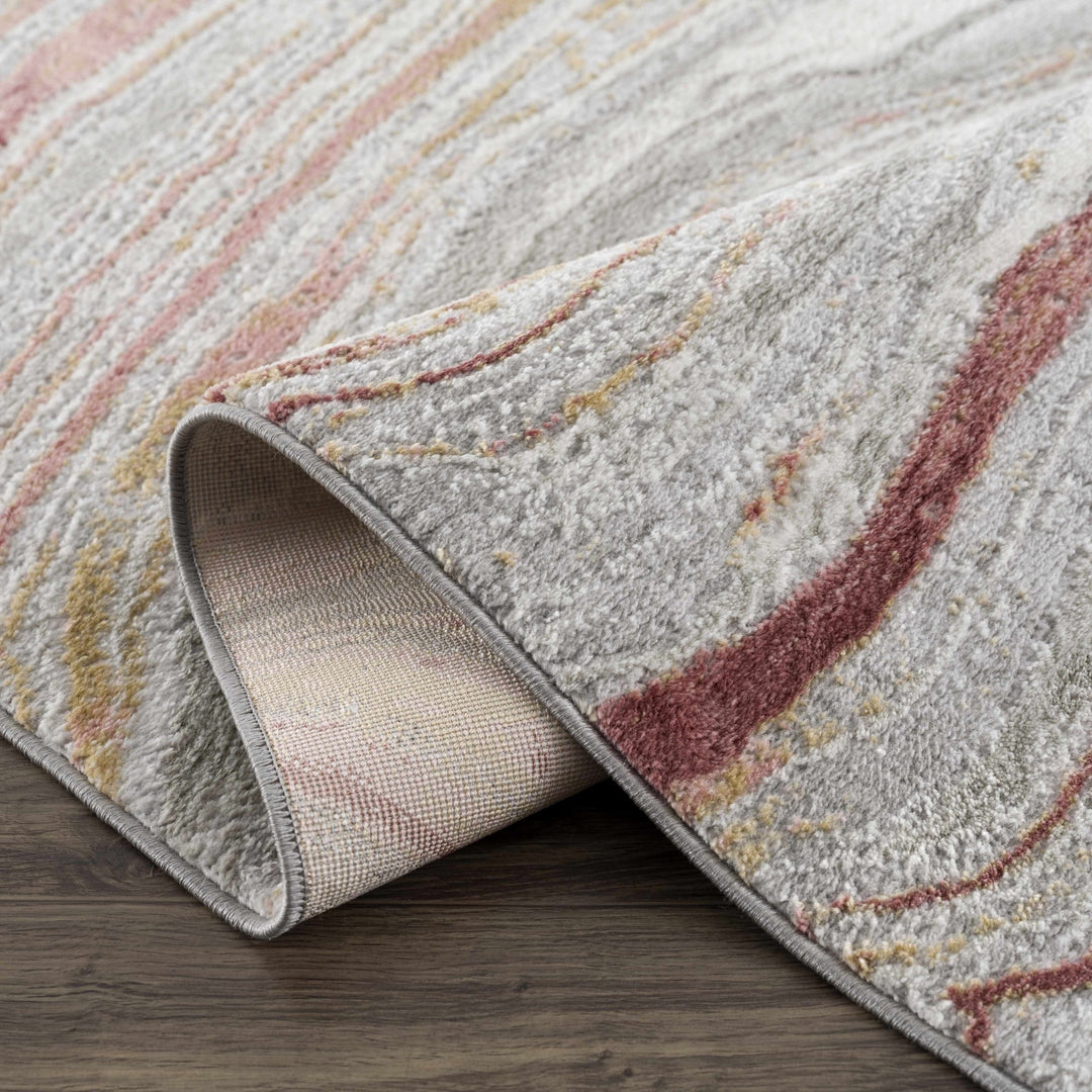 Modern Abstract Marble Design Gray, Ivory and Peach Area Rug - The Rug Decor