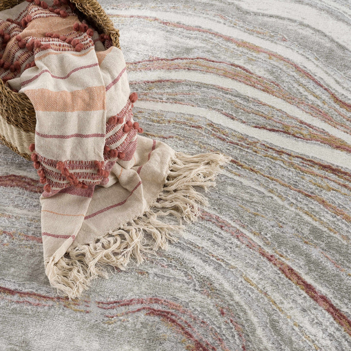 Modern Abstract Marble Design Gray, Ivory and Peach Area Rug - The Rug Decor