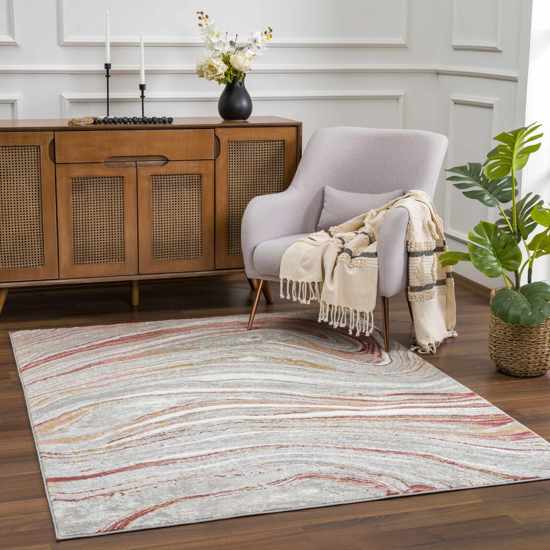 Modern Abstract Marble Design Gray, Ivory and Peach Area Rug - The Rug Decor