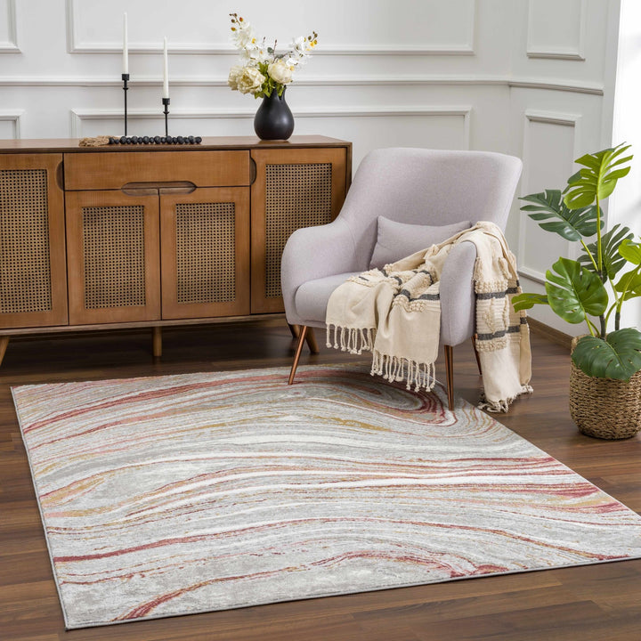 Modern Abstract Marble Design Gray, Ivory and Peach Area Rug - The Rug Decor