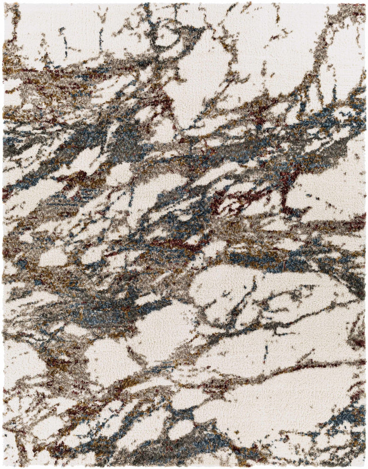 Modern Abstract Marble Design Ivory, Blue and Brown Moroccan Style Area rug - The Rug Decor