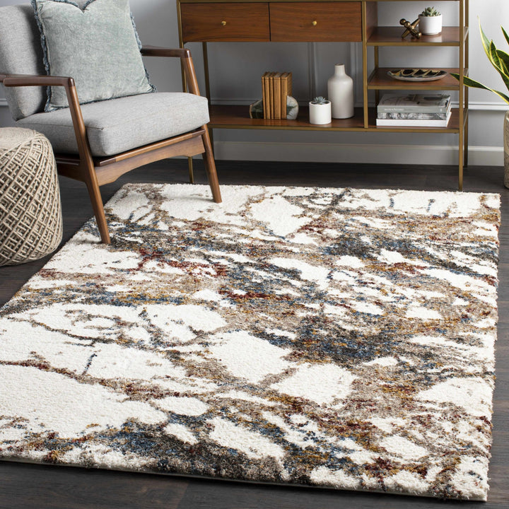 Modern Abstract Marble Design Ivory, Blue and Brown Moroccan Style Area rug - The Rug Decor