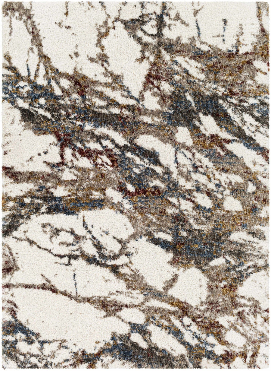 Modern Abstract Marble Design Ivory, Blue and Brown Moroccan Style Area rug - The Rug Decor