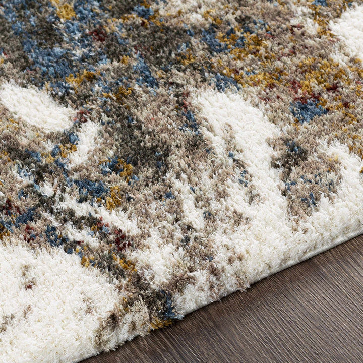 Modern Abstract Marble Design Ivory, Blue and Brown Moroccan Style Area rug - The Rug Decor