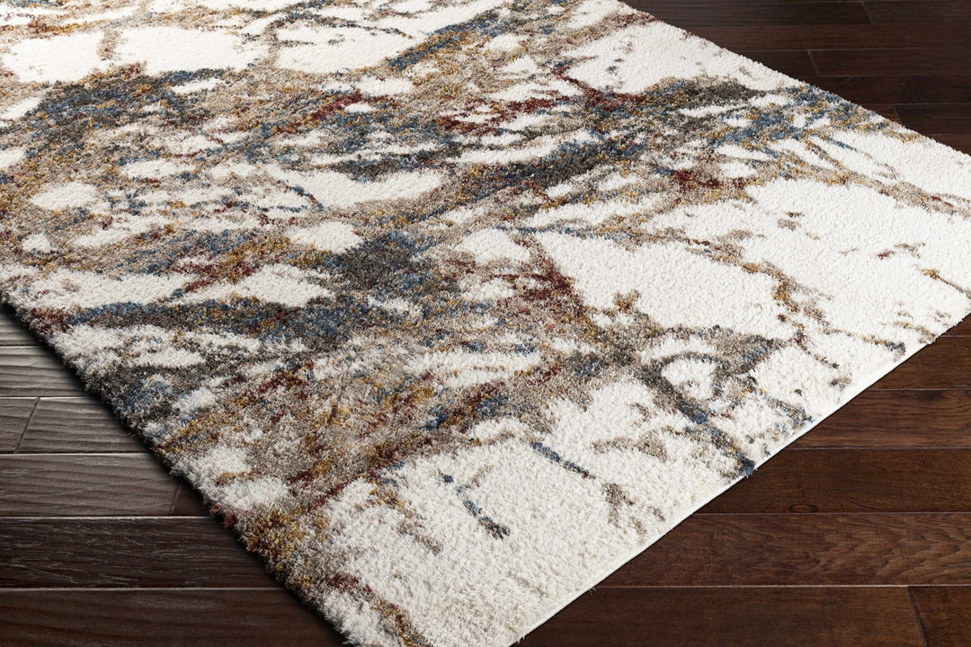 Modern Abstract Marble Design Ivory, Blue and Brown Moroccan Style Area rug - The Rug Decor