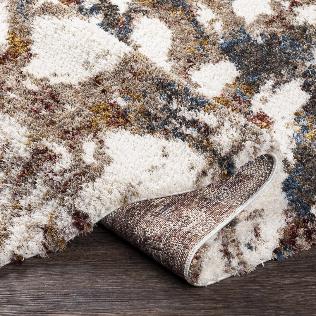 Modern Abstract Marble Design Ivory, Blue and Brown Moroccan Style Area rug - The Rug Decor