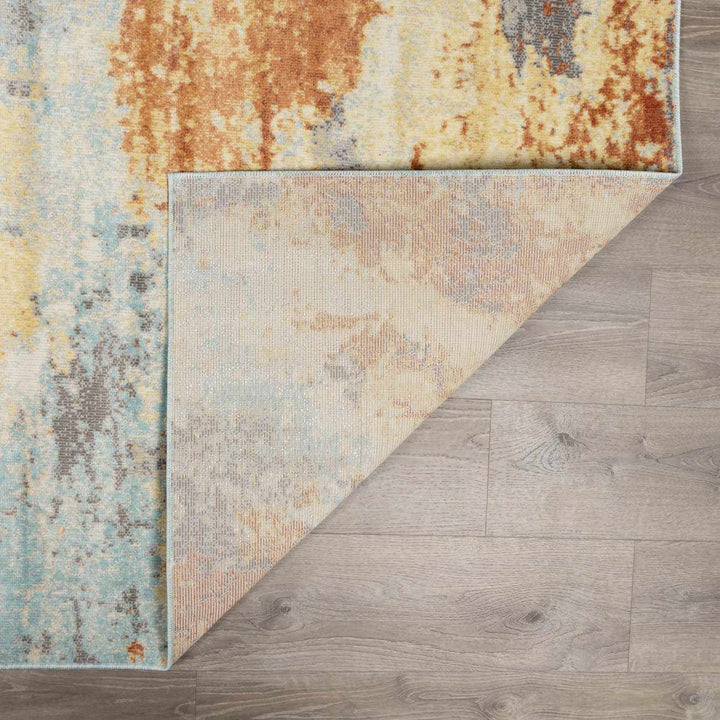 Modern Abstract Mecosta Blue And Rust Machine Woven Outdoor Area Rug - The Rug Decor